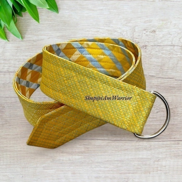 Reversible yellow & gray lattice d-ring adjustable belt *shop@iamwarrior main image 7